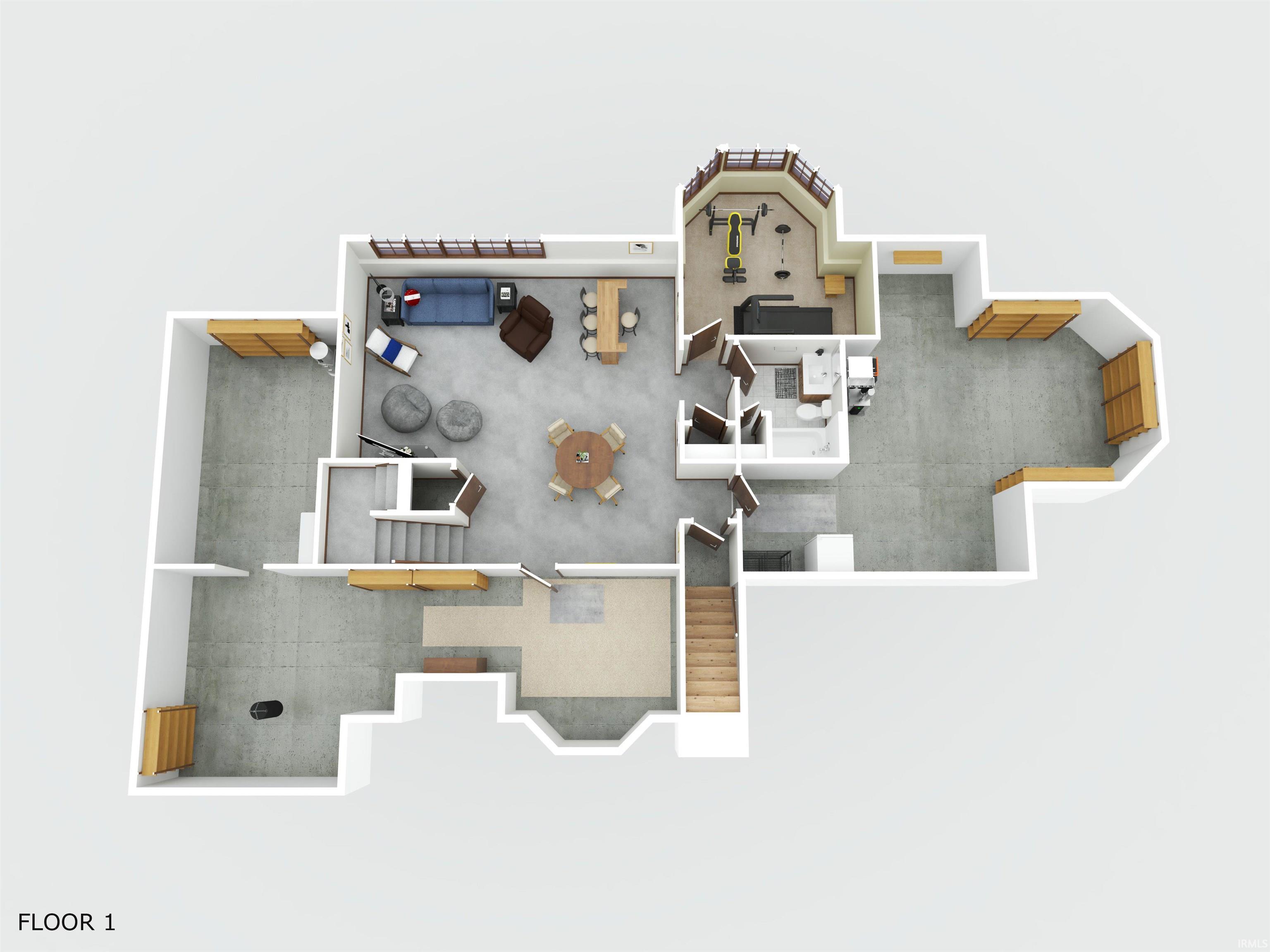 Multiple Staircases down to Bedroom #5/Exercise Room, Recreation Room/Family Room, Full Bathroom, and lots of storage!