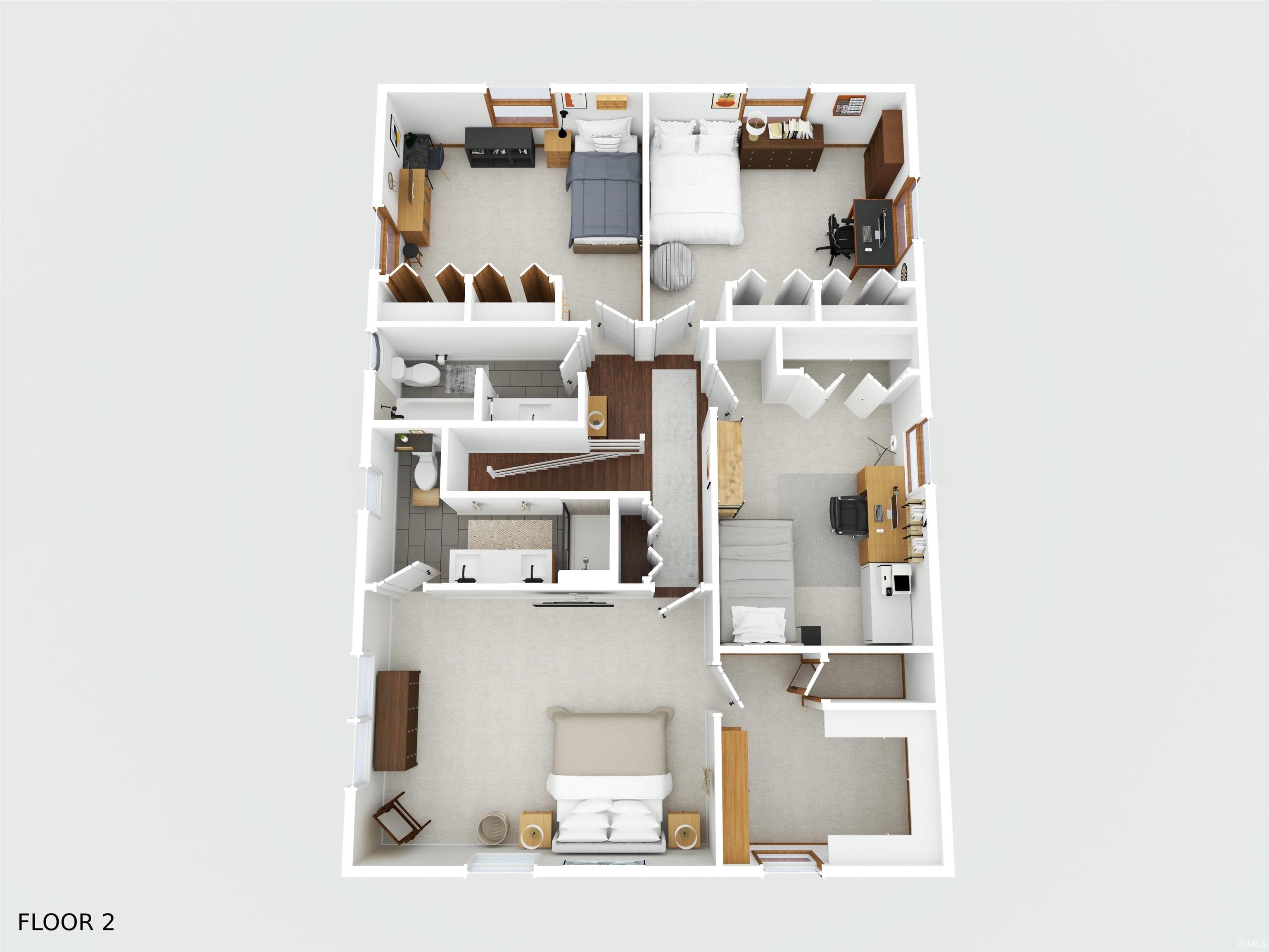 4 Bedrooms including Master Suite. Additional full bathroom in hallway.