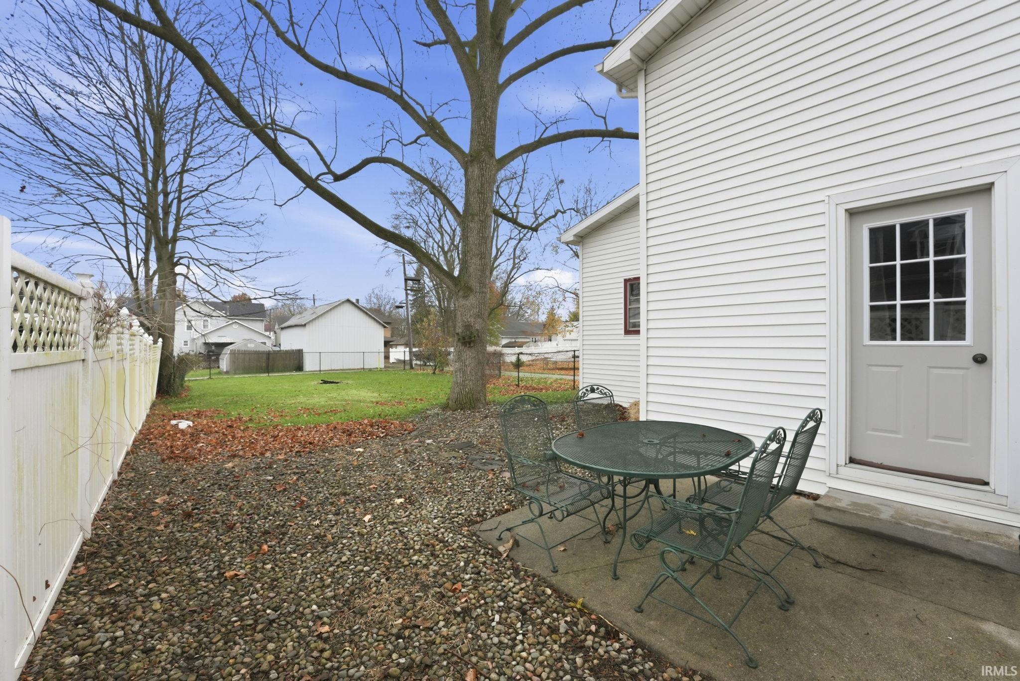 Fenced backyard with a patio area