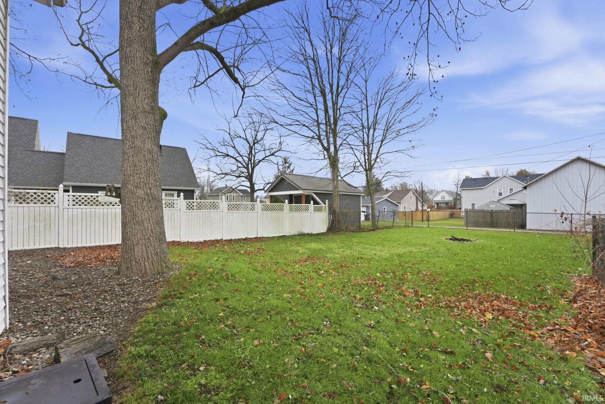 Fenced backyard featuring a residential view