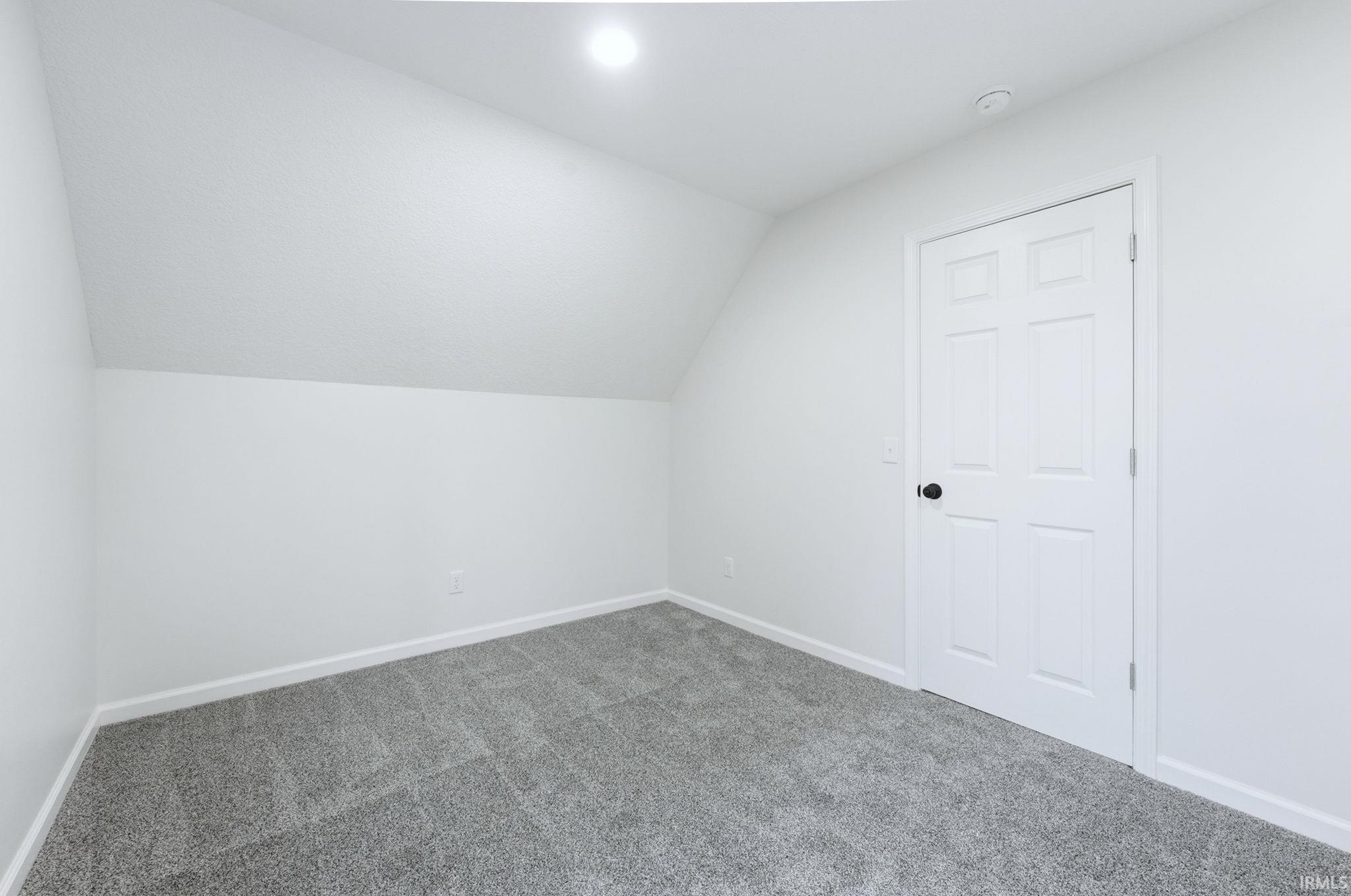 Additional living space with lofted ceiling and carpet flooring