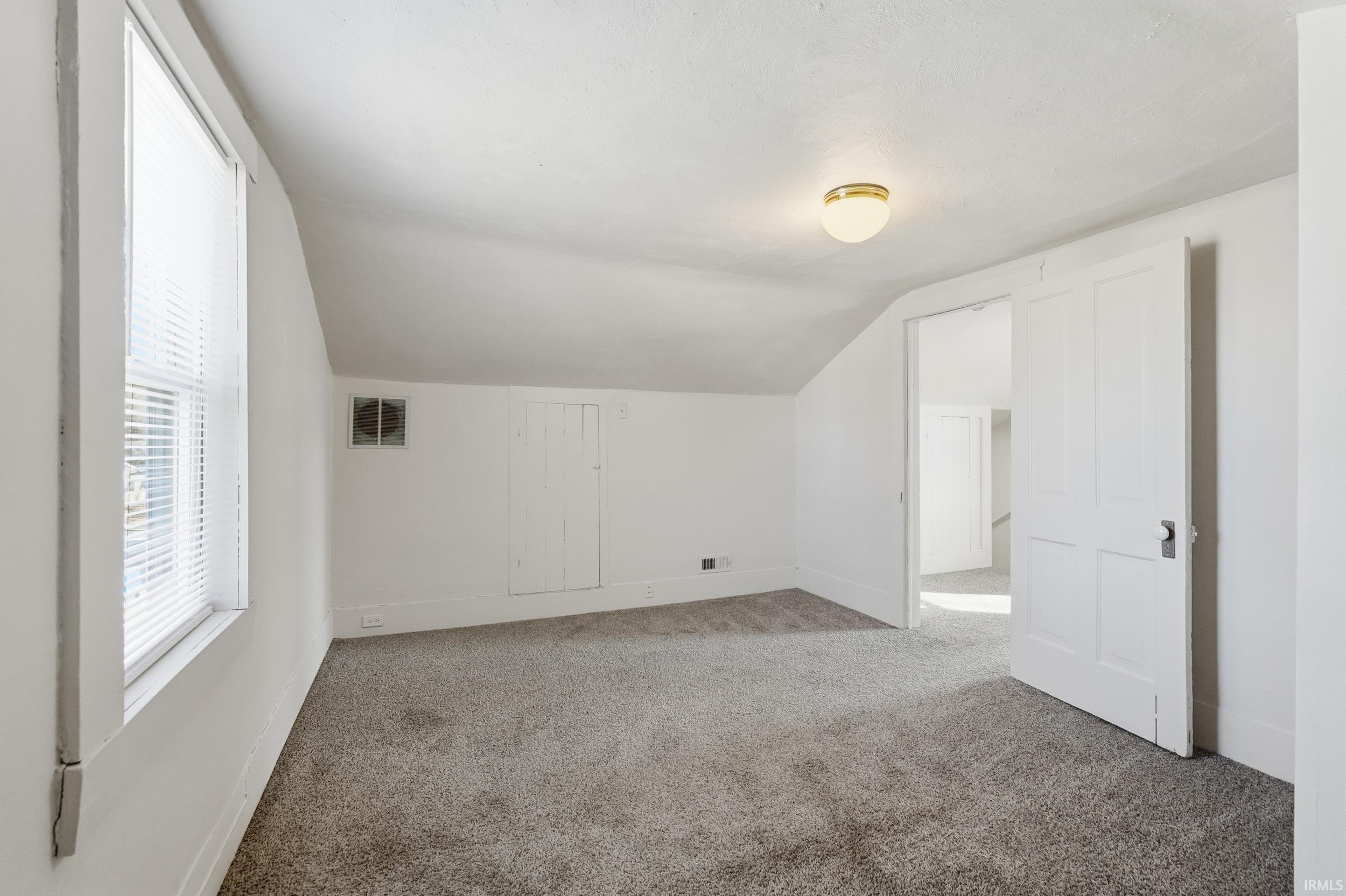 Additional living space featuring lofted ceiling and carpet
