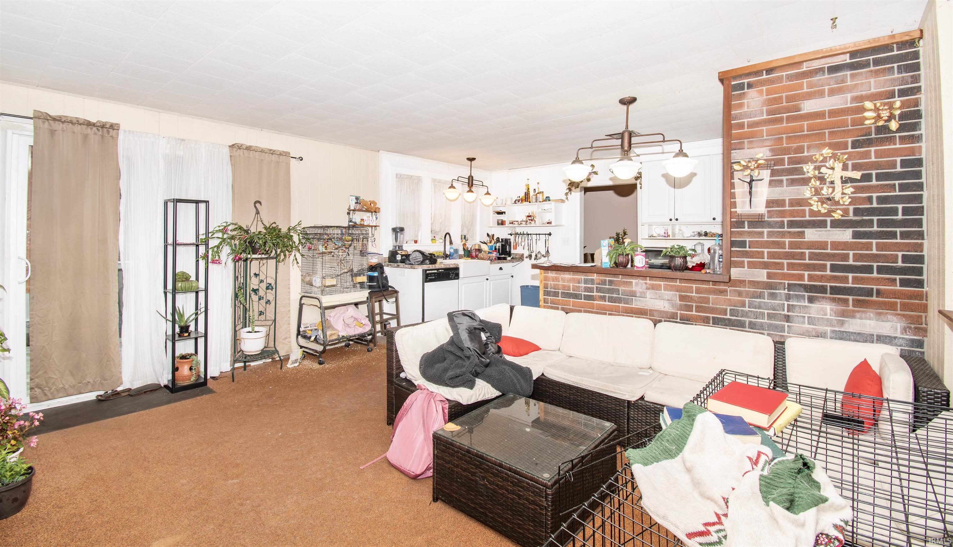 Living area with carpet