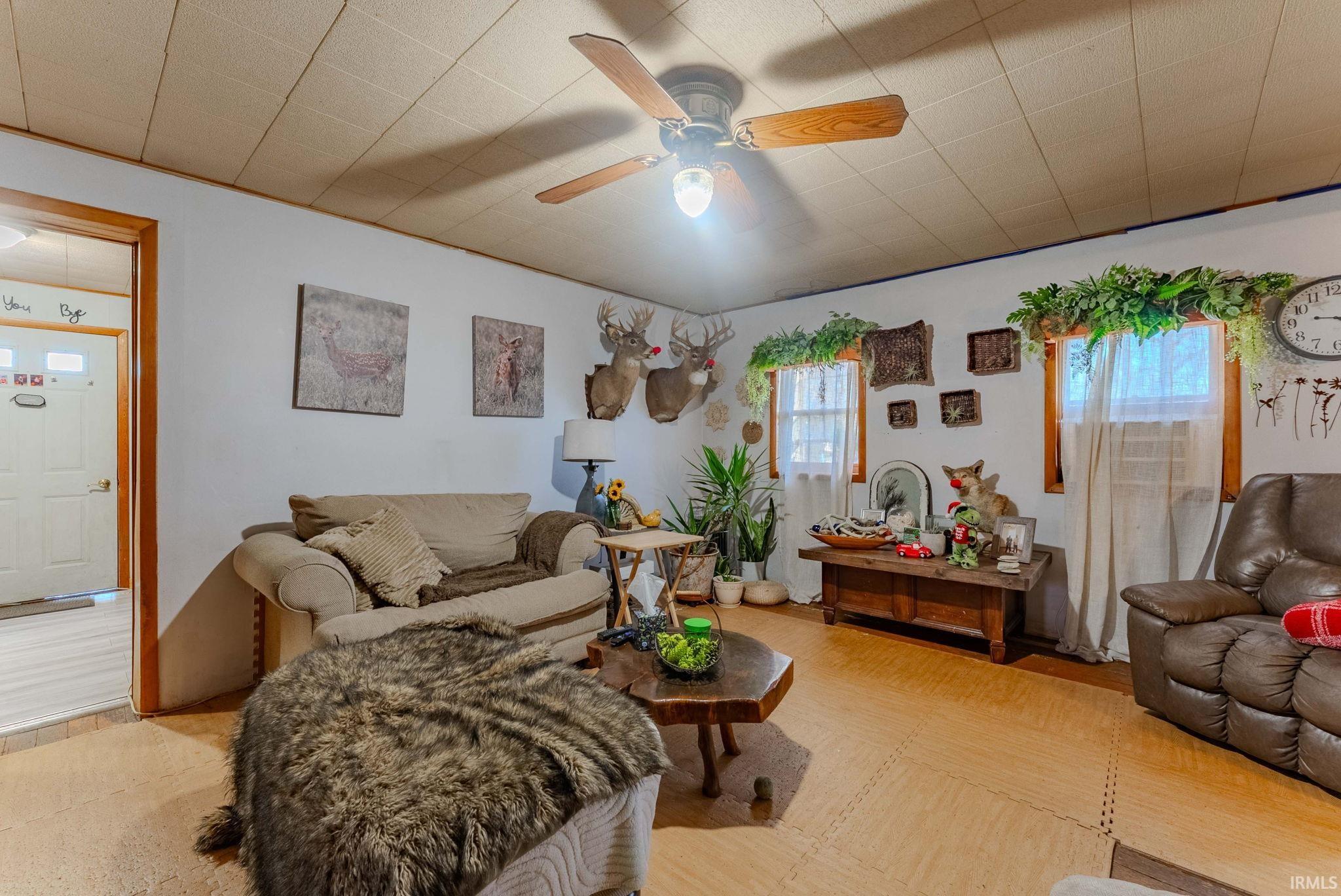 Living area with ceiling fan