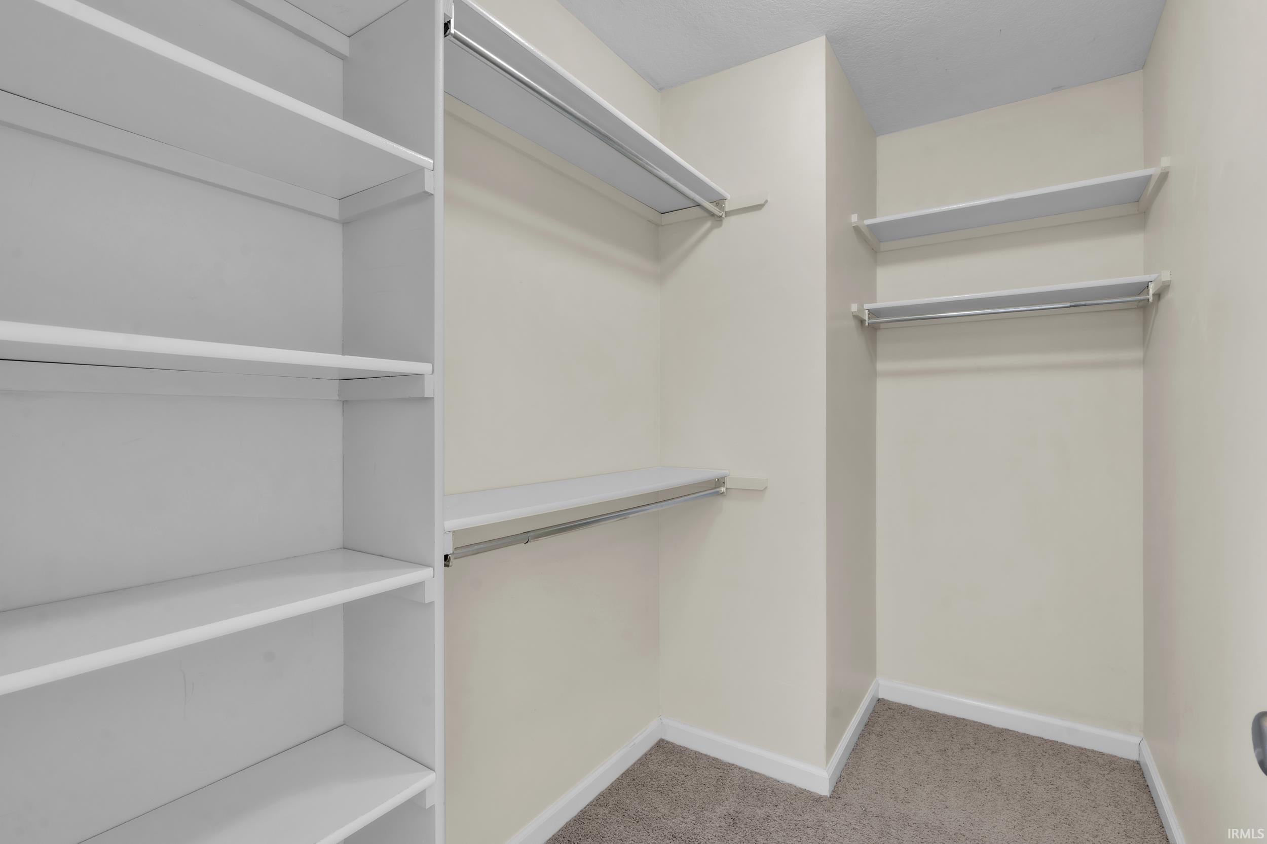 Walk in closet featuring light carpet