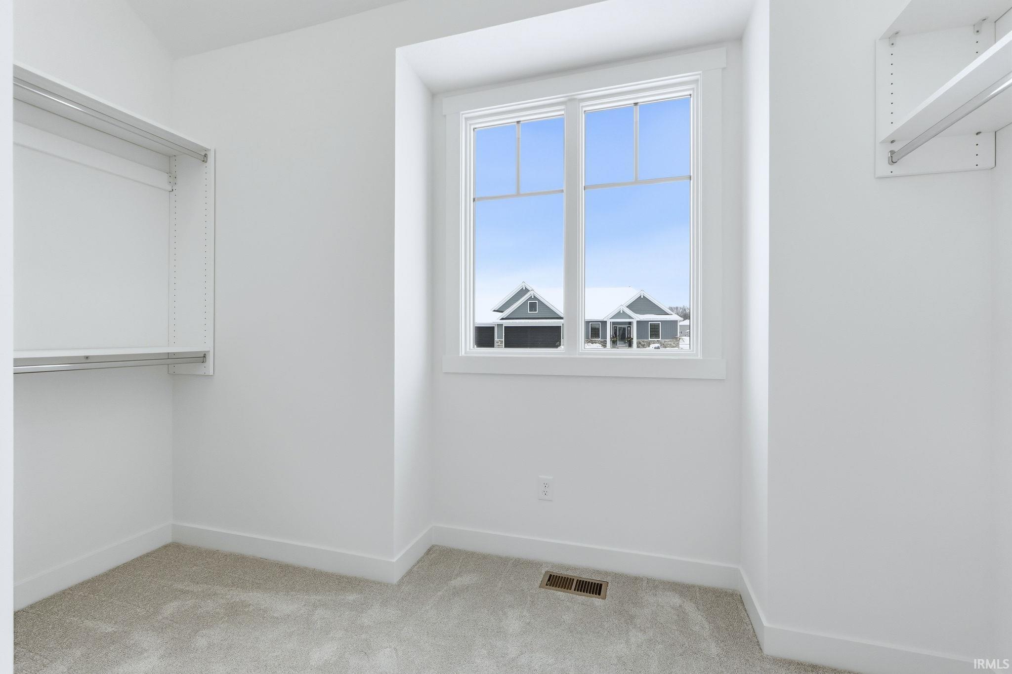 Walk in closet with light carpet