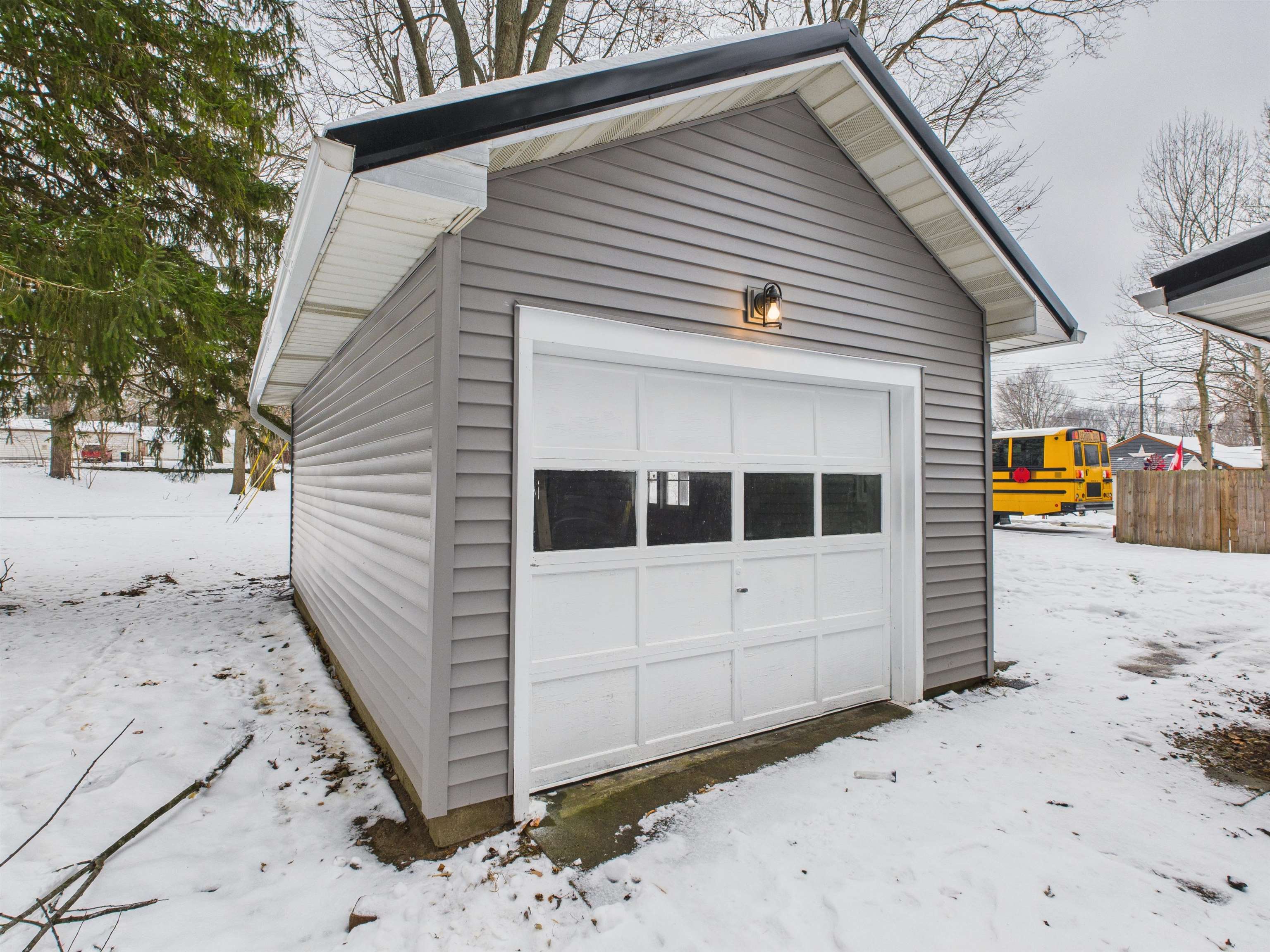View of snow covered garage