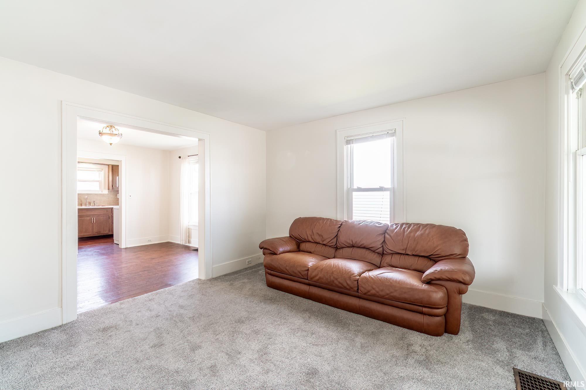 Carpeted living room featuring plenty of natural light