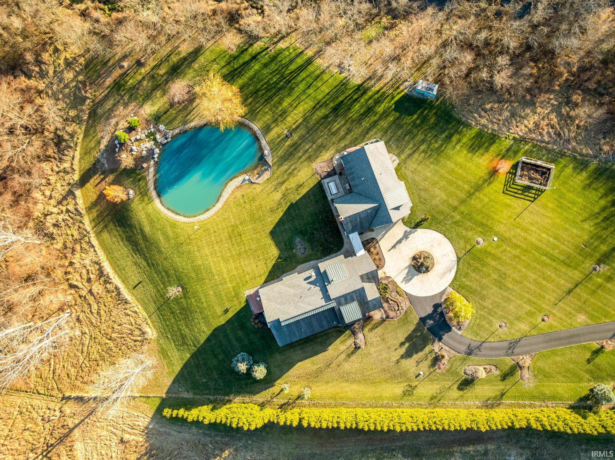 Aerial view of a nearby body of water