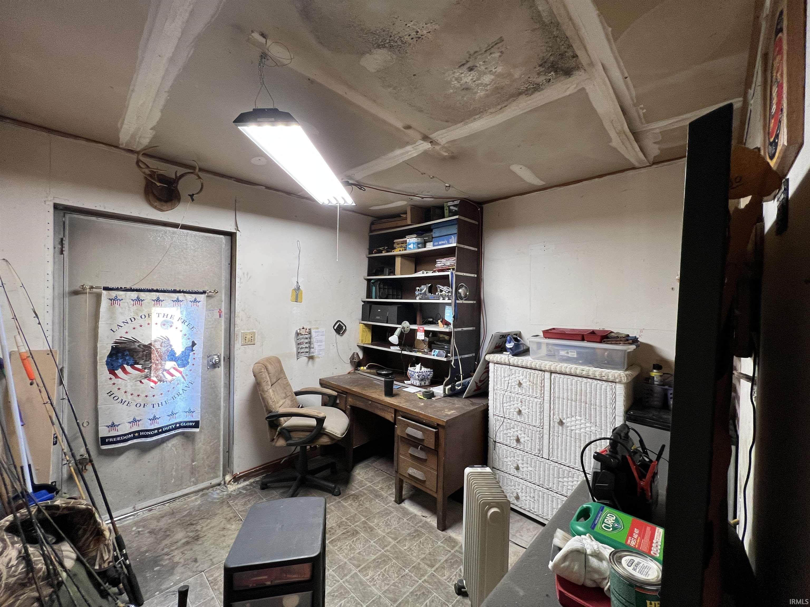 Office space with tile patterned floors