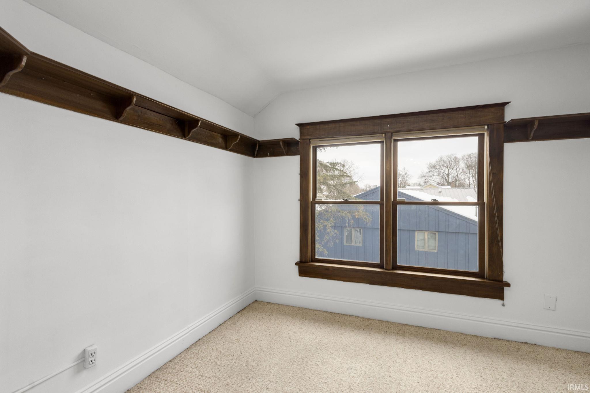 Spacious closet with lofted ceiling and carpet