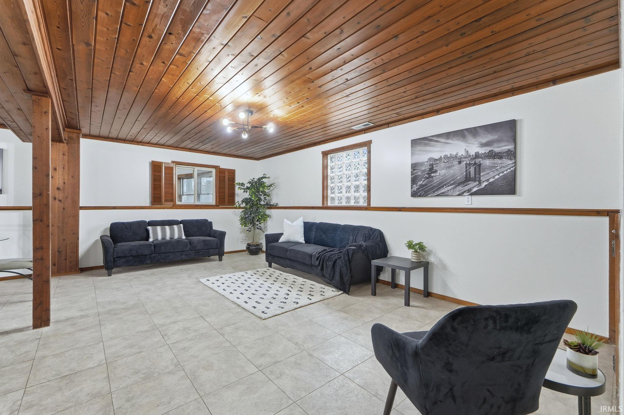 Community lobby with wood ceiling