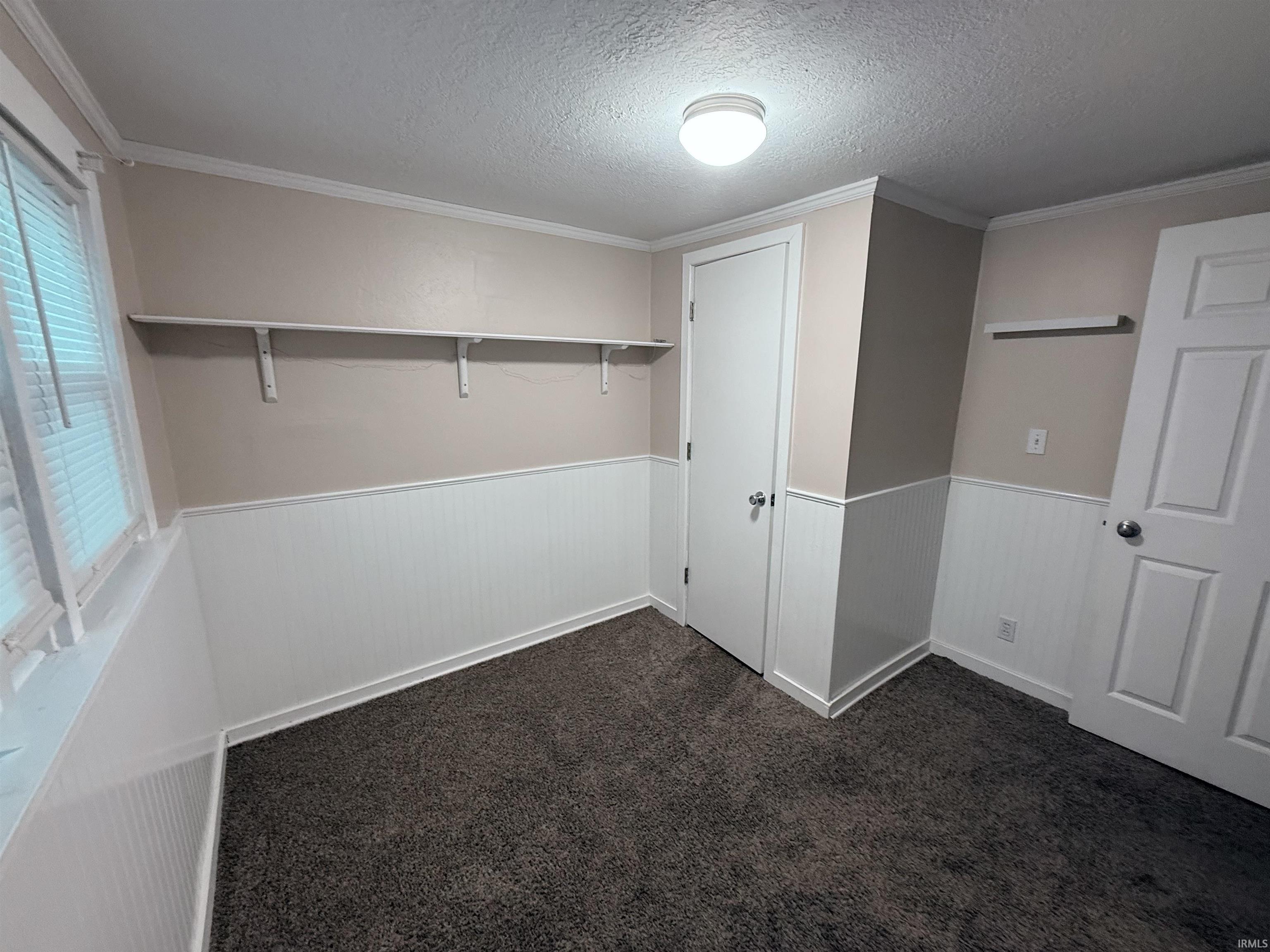 Walk in closet with dark carpet