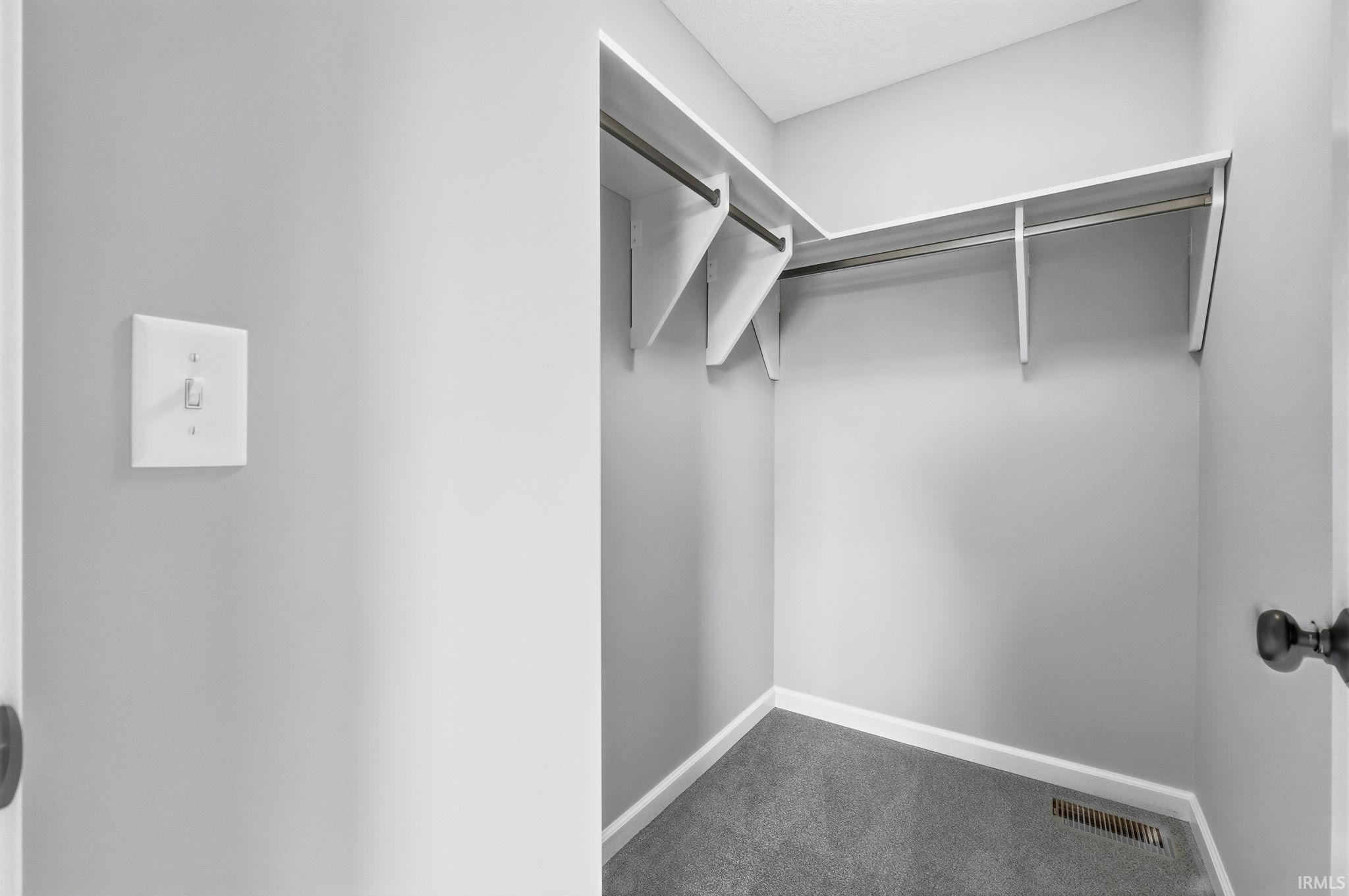 Walk in closet with carpet