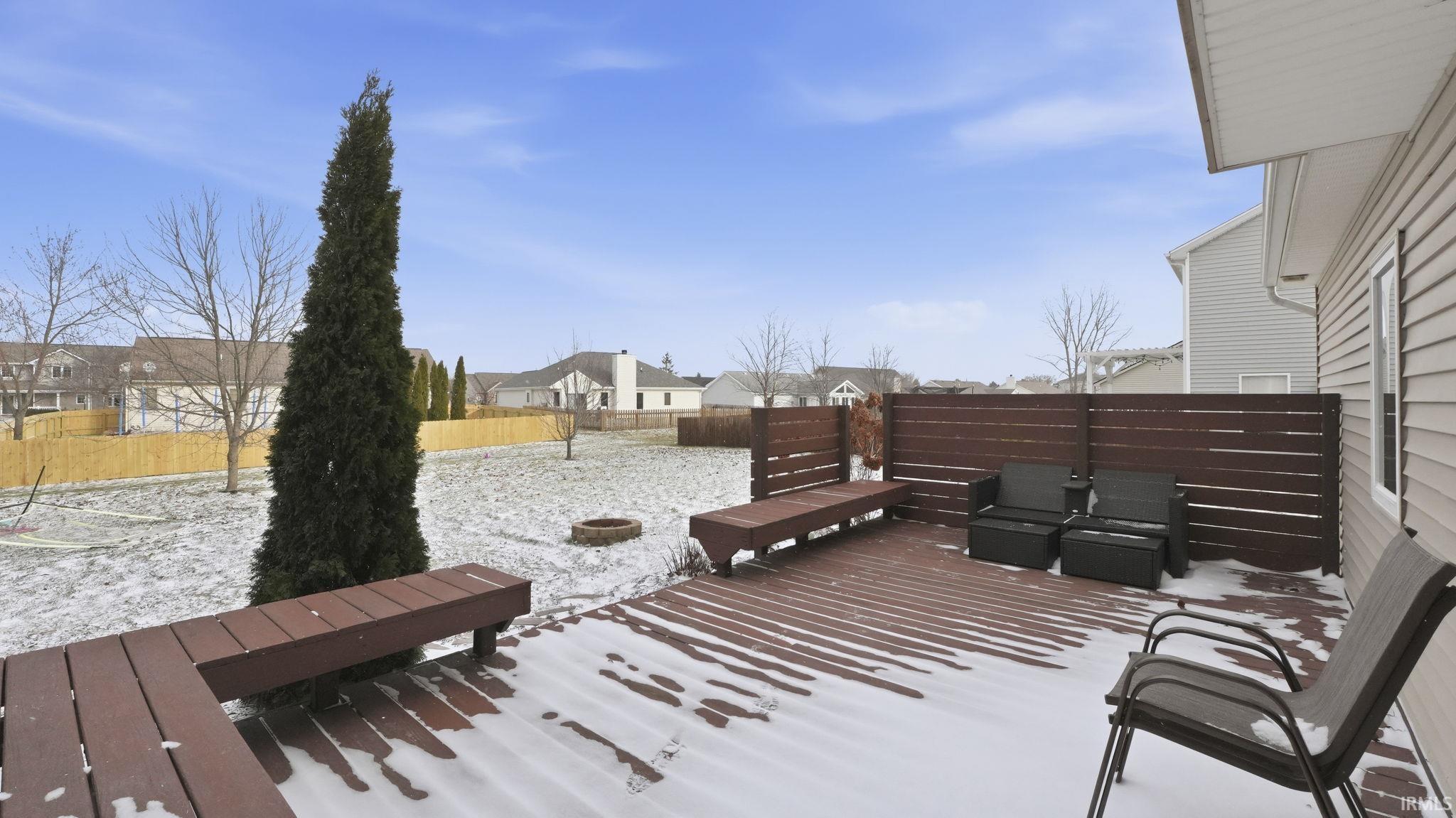 Wooden deck featuring a residential view and a fenced backyard