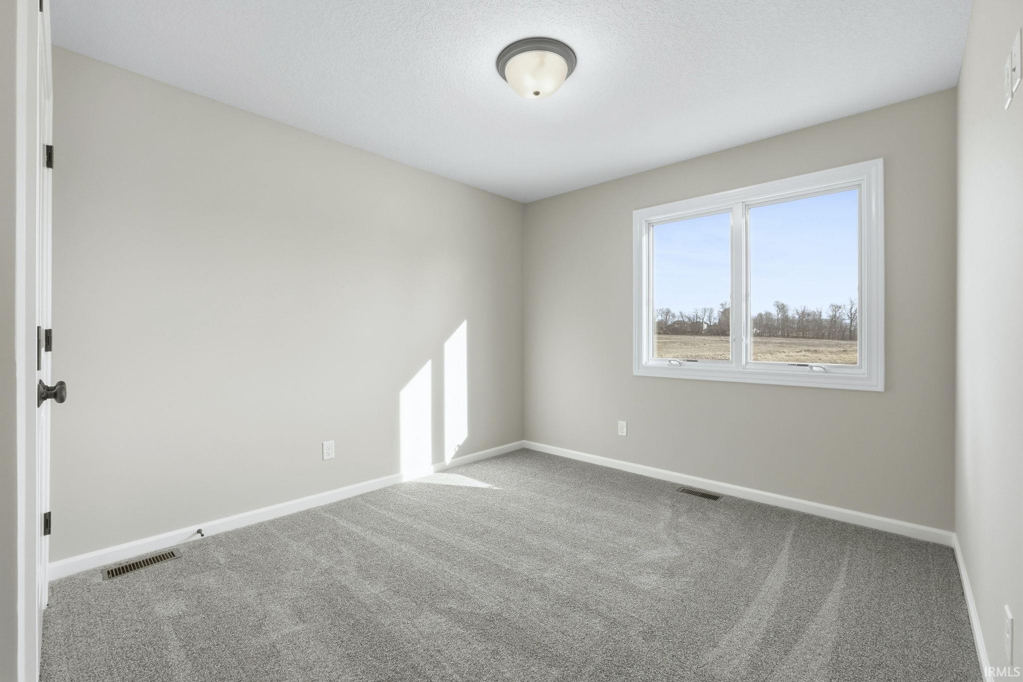 Carpeted spare room with baseboards