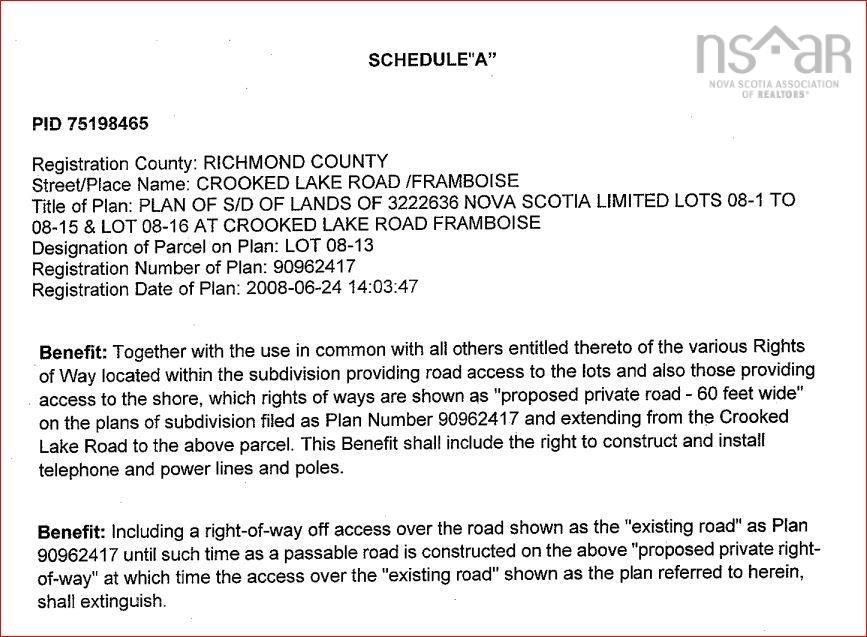 $98,500.00: Lot 08-13 Crooked Lake Road, Framboise